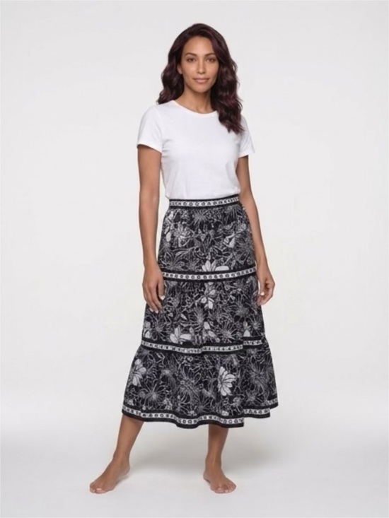 Jopna Dresses & Skirts - Black & White Floral Tiered Midi Skirt